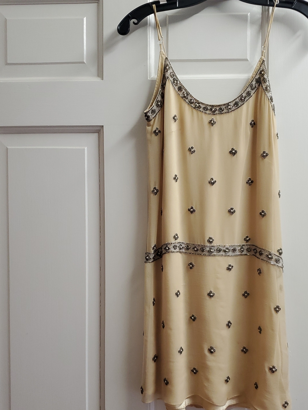 Beaded Silk Champagne Slip Mini Dress